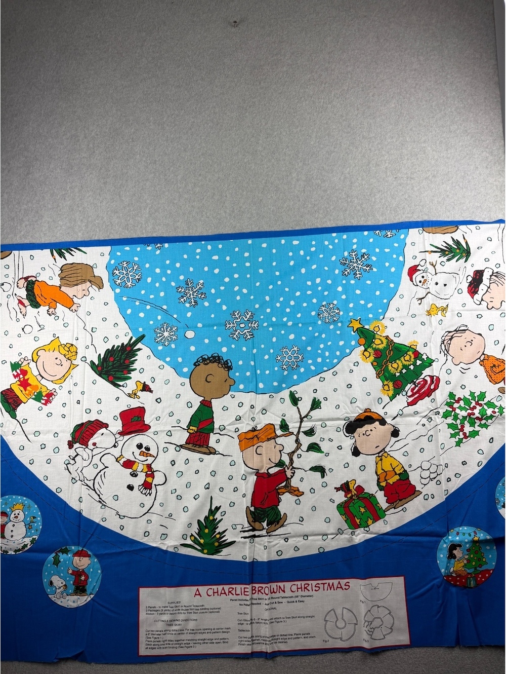 Vintage 2001 Peanuts Charlie Brown Christmas Fabric Panel Snoopy Concord RARE